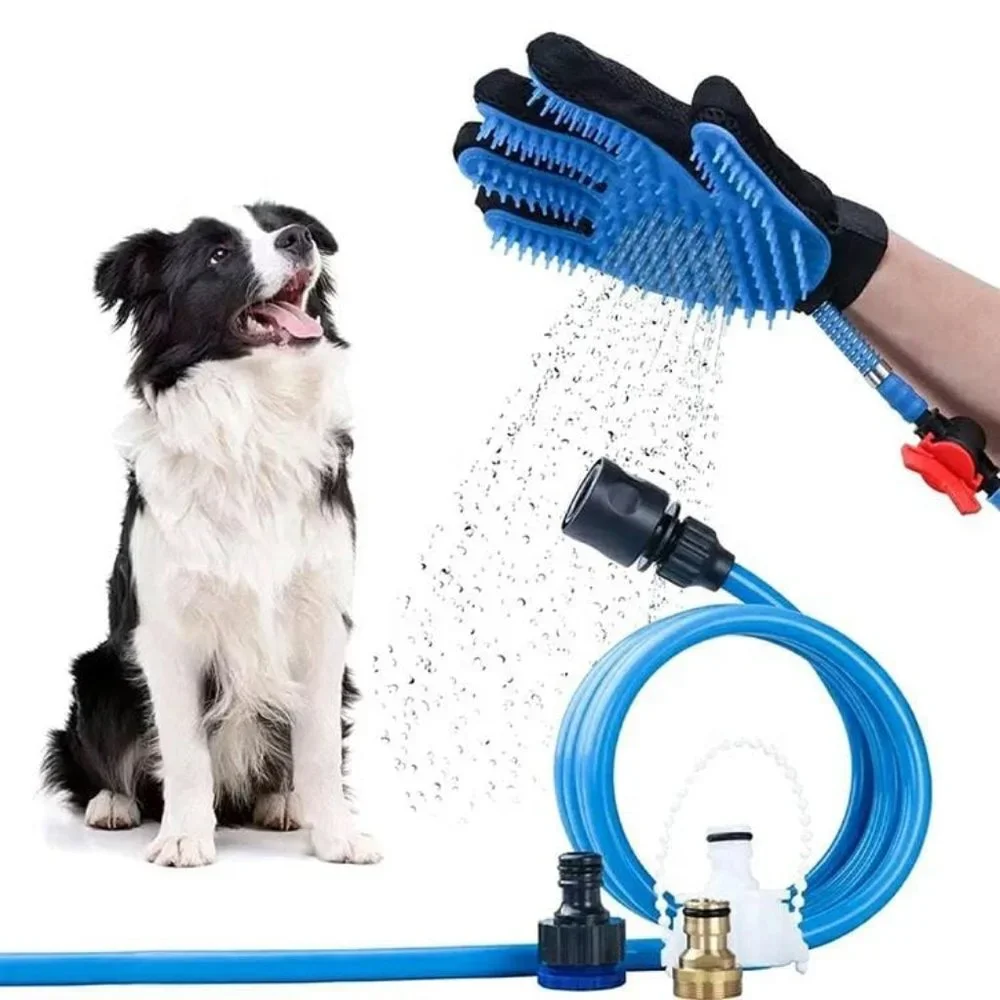 3 in 1 Glove Set for Pets Brush Shower Spray Hair remover Glove, Dog & Cat Groom